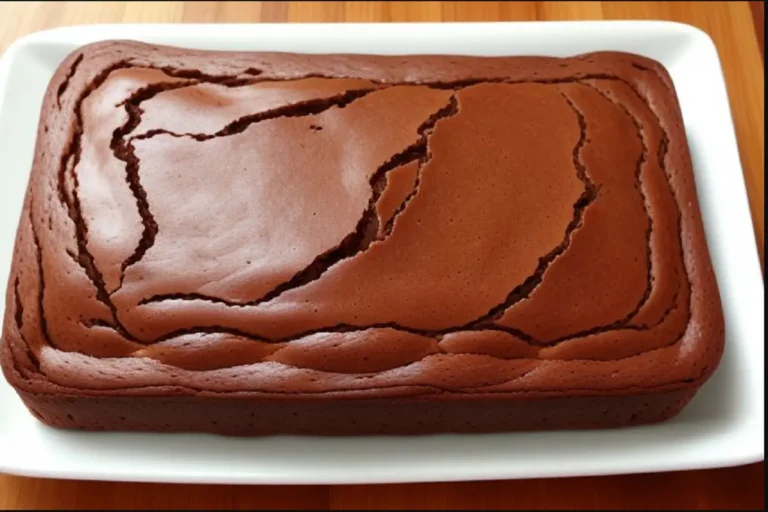 "A freshly baked loaf of brownie bread on a wooden cutting board