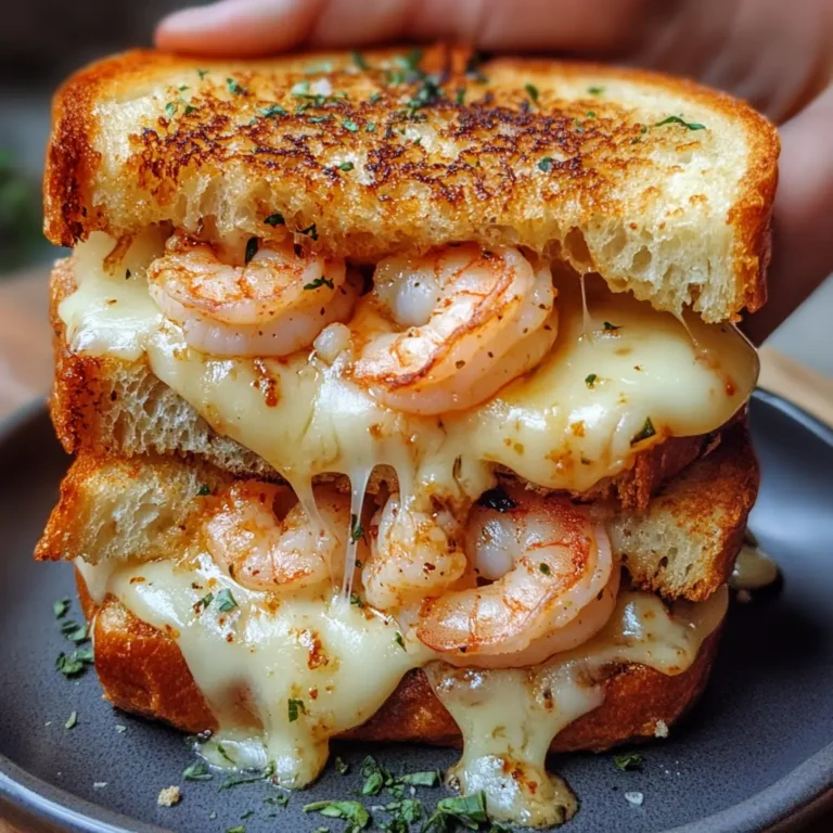 Cheesy Garlic Bread Shrimp Grilled Cheese Sandwich