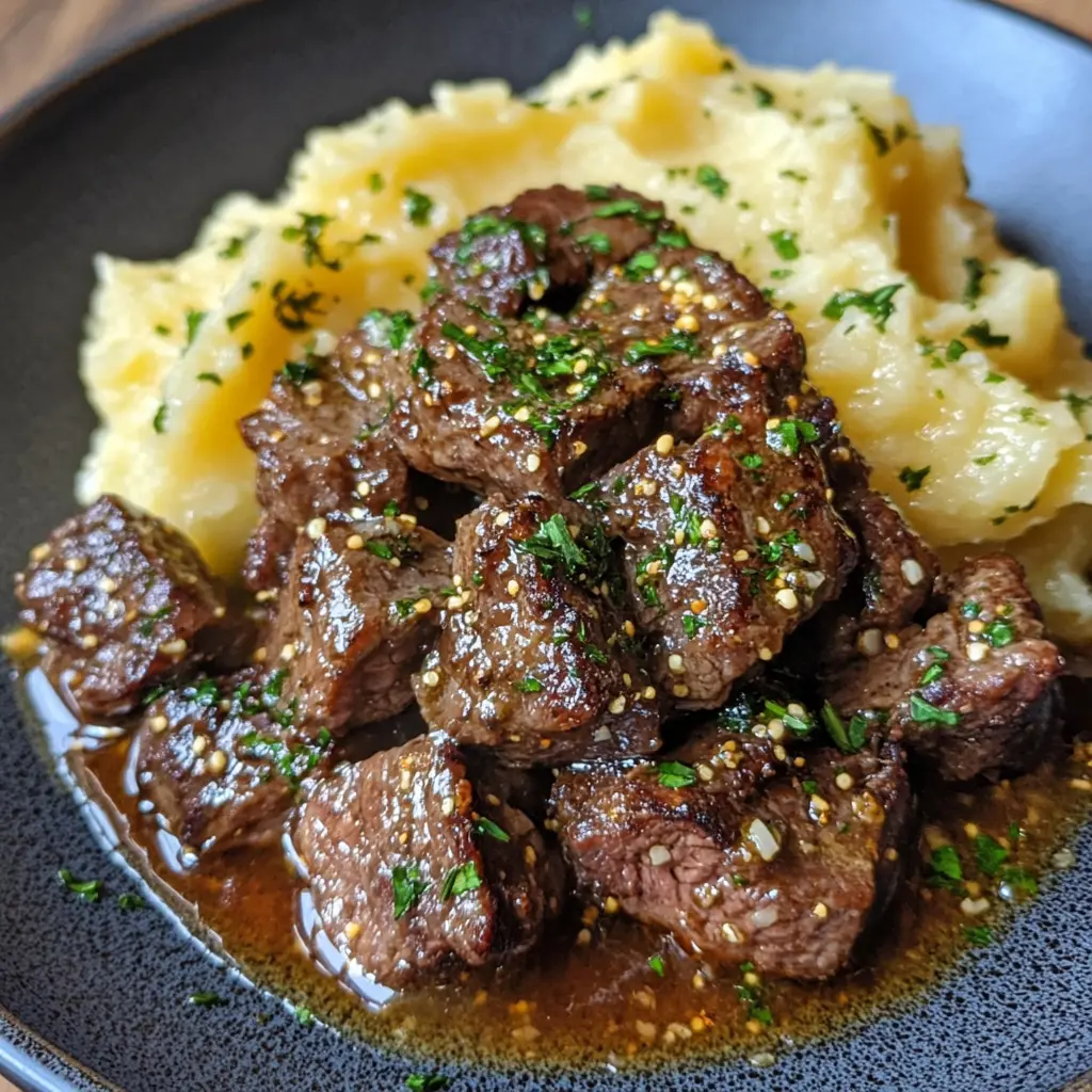 Garlic Butter Steak Bites and Creamy Mashed Potatoes