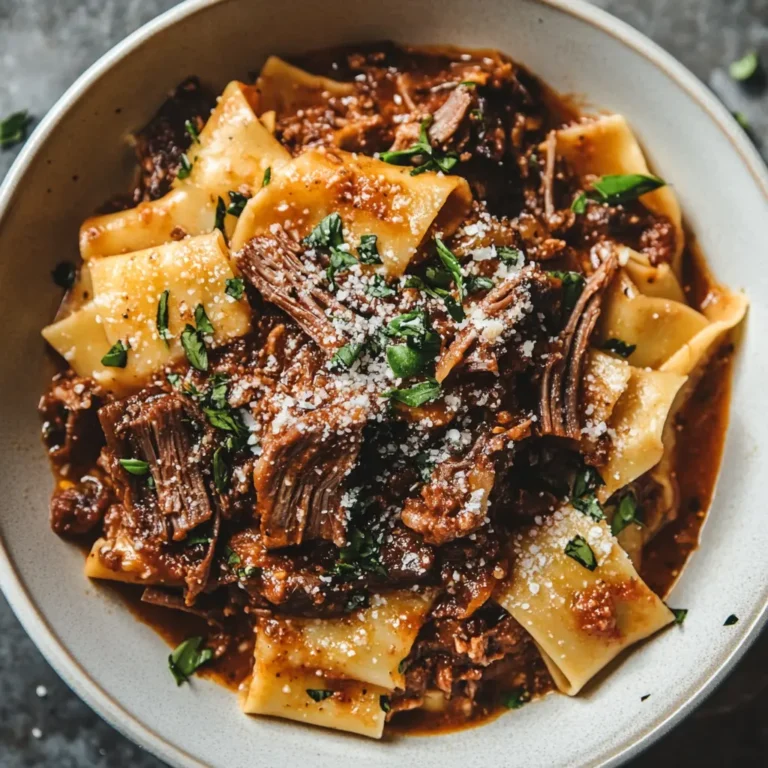 Short Ribs Ragu with Pappardelle served on a plate