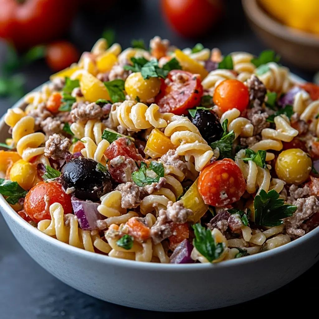 Italian Grinder Pasta Salad with Meats and Cheeses

