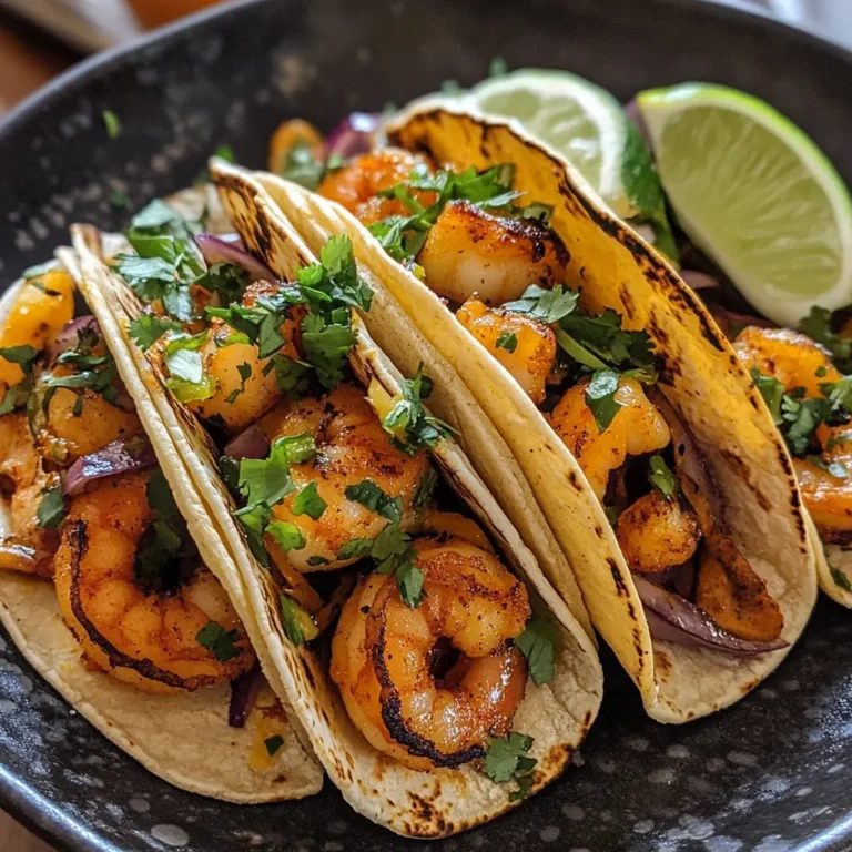 Chipotle lime shrimp tacos topped with fresh cilantro, avocado slices, and a lime wedge, served with a side of salsa.