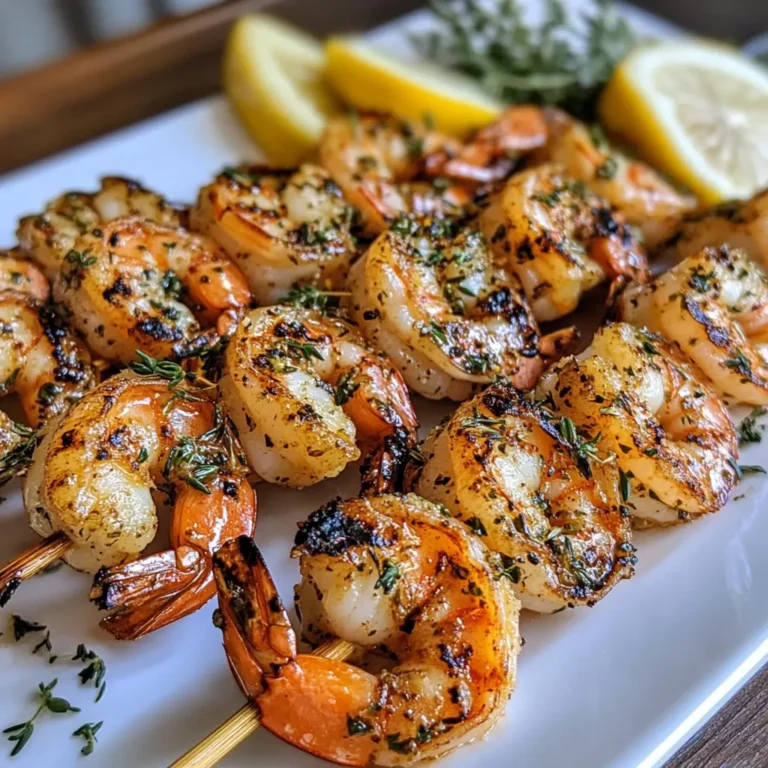 Grilled shrimp skewers with lemon and herbs